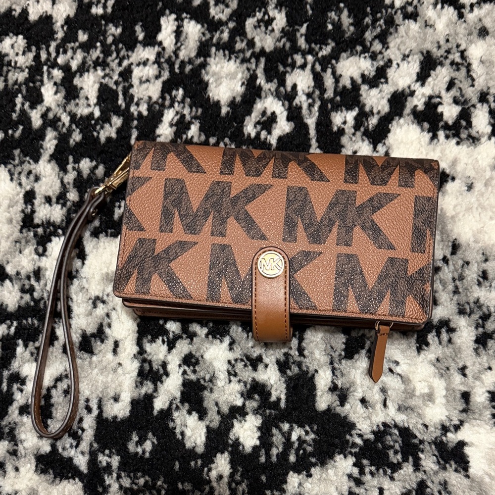 Michael Kors Tan and Black Logo Clutch